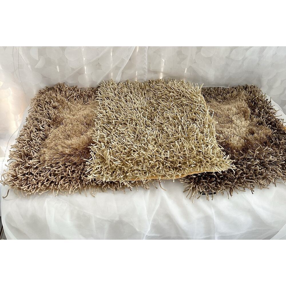 Set Of 3 BEIGE SHAGGY Square Throw Accent Pillows Carlo Perazzi Designer MODERN - Picture 3 of 12